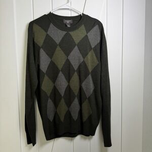 Dockers men's Crewneck Argyle Sweater Gray and Green Size Small Cottagecore Cozy